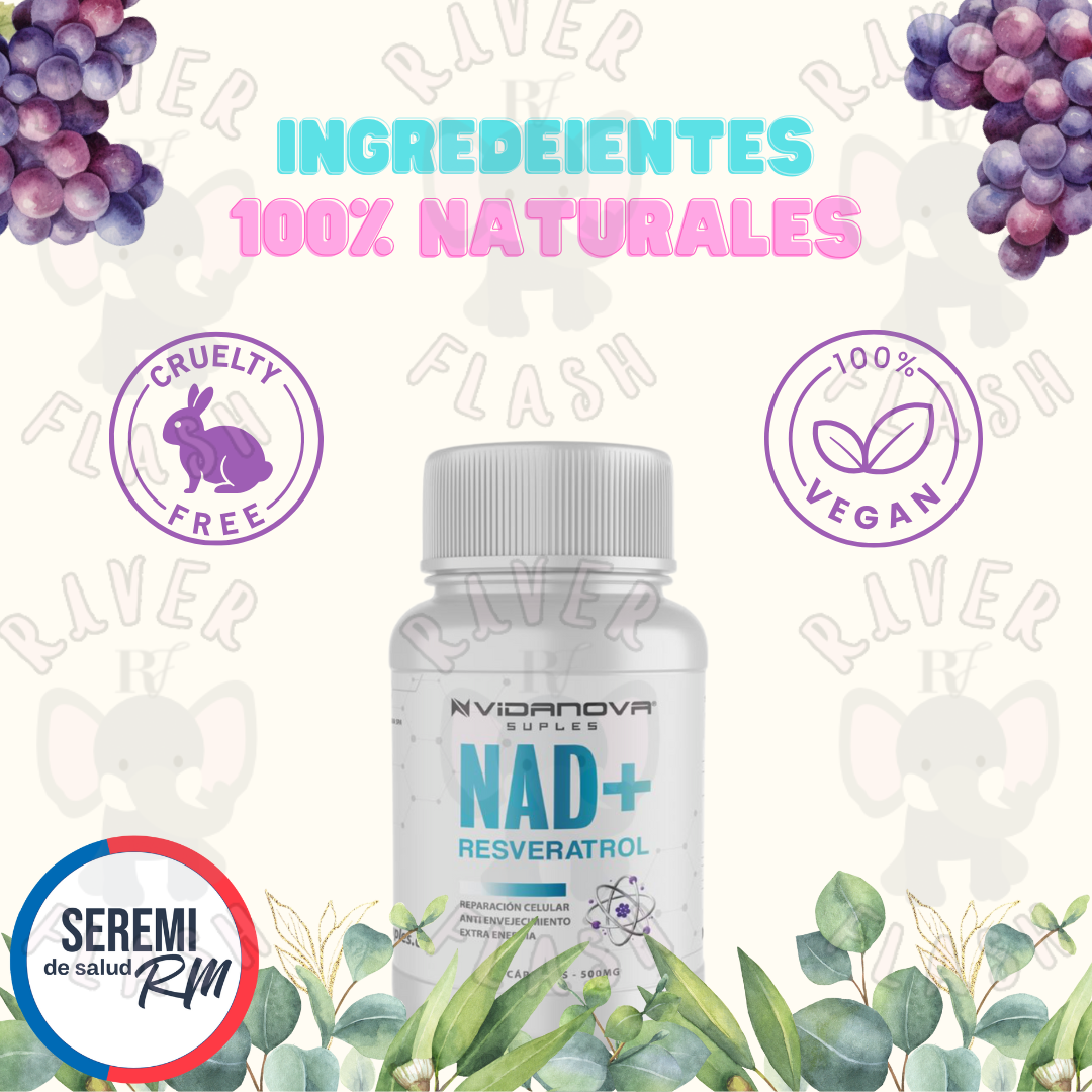 NAD+ RESVERATROL 500mg 60 cápsulas ORIGINAL (incluye Ficha Técnica)